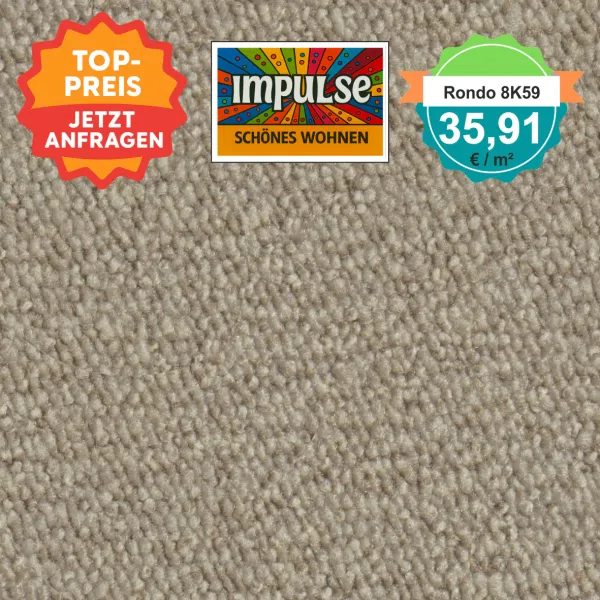 Vorwerk Teppichboden in Draufsicht – klassisches Beige mit feiner Schlingenstruktur, gleichmäßige Oberfläche in natürlicher Farbgebung